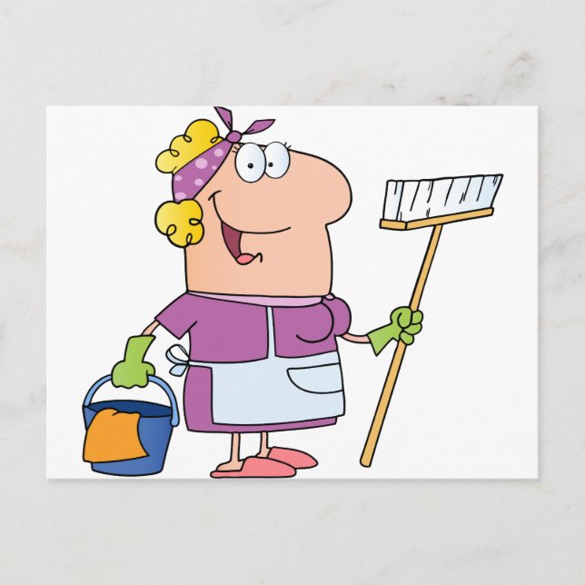 Cartoon Cleaning Lady Postcard (Front)