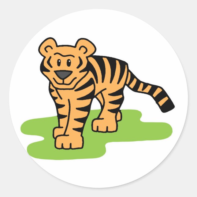 Cartoon Clip Art Bengal Tiger Big Cat with Stripes Classic Round Sticker (Front)