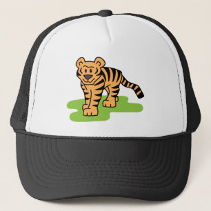 Cartoon Clip Art Bengal Tiger Big Cat with Stripes Trucker Hat