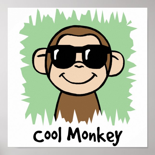 Cartoon Clip Art Cool Monkey with Sunglasses Poster (Front)