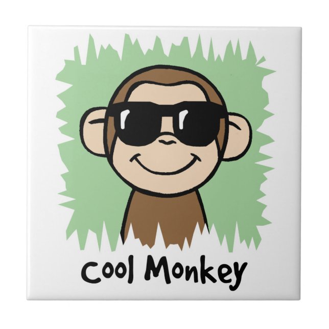 Cartoon Clip Art Cool Monkey with Sunglasses Tile (Front)
