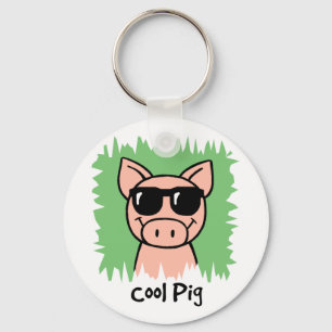Cartoon Clip Art Cool Pig with Sunglasses Key Ring