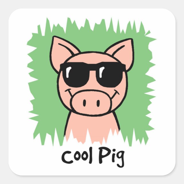 Cartoon Clip Art Cool Pig with Sunglasses Square Sticker (Front)