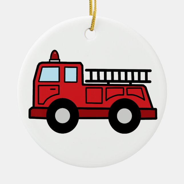 Cartoon Clip Art Firetruck Emergency Vehicle Truck Ceramic Tree Decoration (Front)