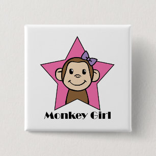 Cartoon Clip Art Smile Monkey Girl Pink Star Bow 15 Cm Square Badge
