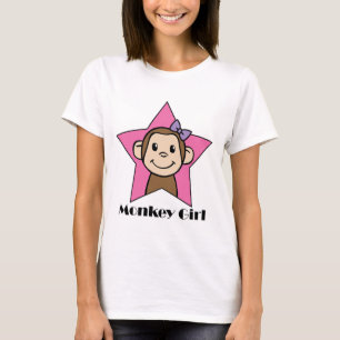 Cartoon Clip Art Smile Monkey Girl Pink Star Bow T-Shirt