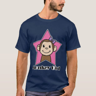 Cartoon Clip Art Smile Monkey Girl Pink Star Bow T-Shirt