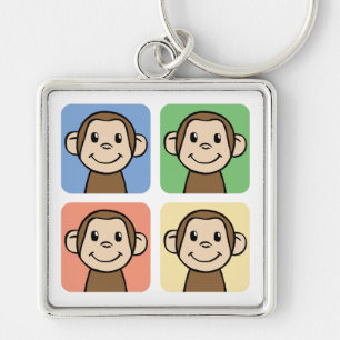 Cartoon Clip Art with 4 Happy Monkeys Key Ring