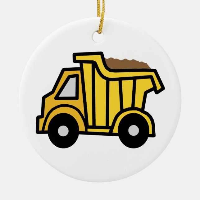 Cartoon Clip Art with a Construction Dump Truck Ceramic Tree Decoration (Front)