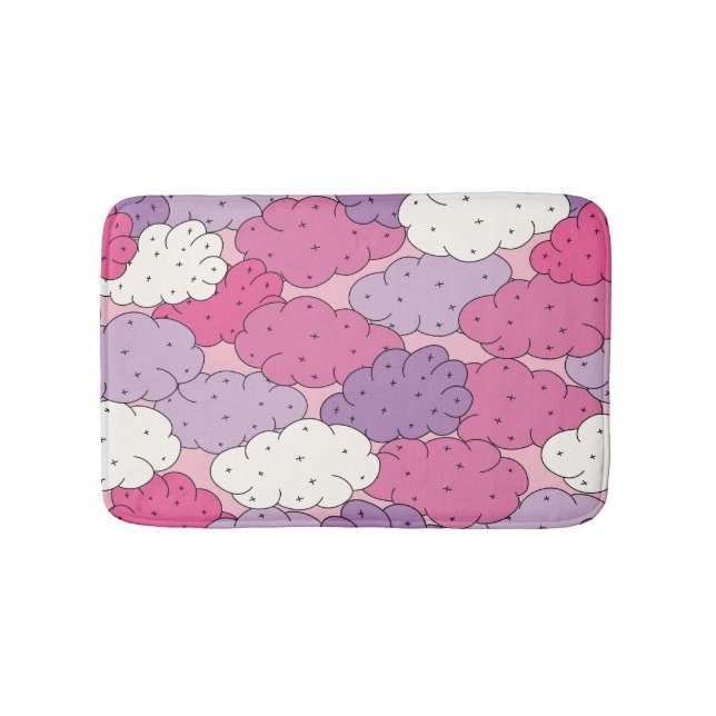 Cartoon clouds, fun vintage repeat. bath mat (Front)