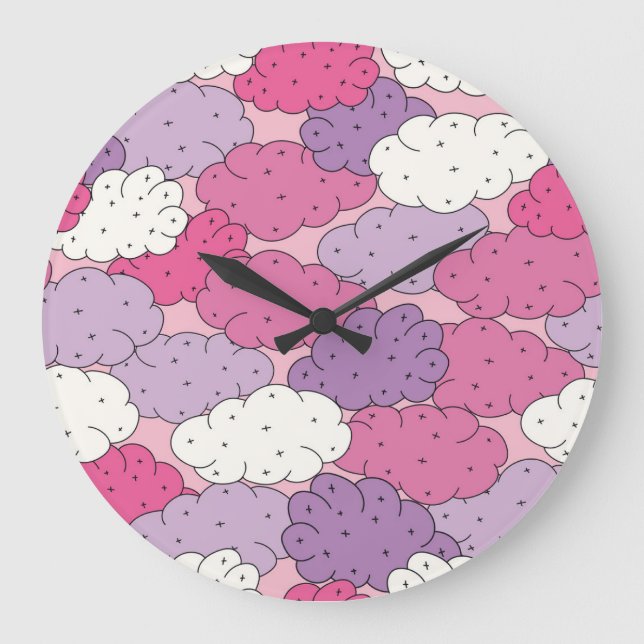 Cartoon clouds, fun vintage repeat. large clock (Front)