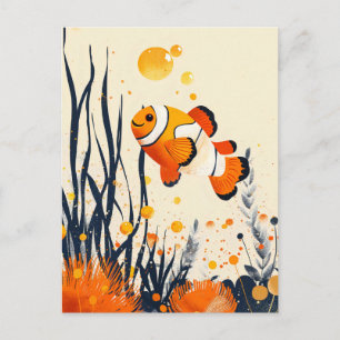 Cartoon Clownfish in Coral Reef Postcard