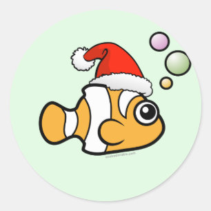 Cartoon Clownfish Santa Classic Round Sticker