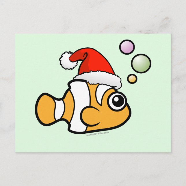 Cartoon Clownfish Santa Holiday Postcard (Front)