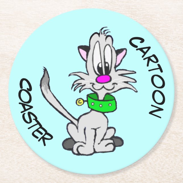 Cartoon Coaster: Cute Grey Cat Coaster (Front)