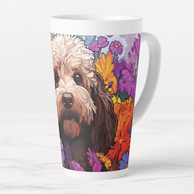 Cartoon Cockapoo in a Garden Latte Mug (Right Angle)