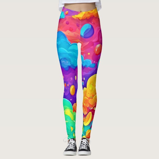 Cartoon Colour Burst Art Leggings (Front)