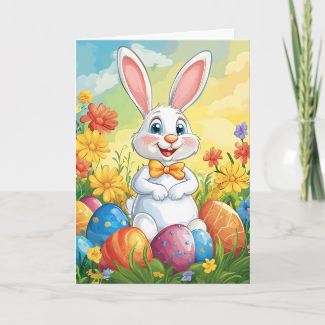 Cartoon Colourful Easter Bunny Holiday Card (Front)