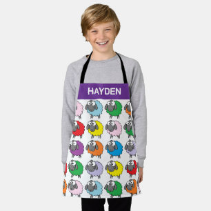 Cartoon Colourful Sheep Pattern Personalised Apron