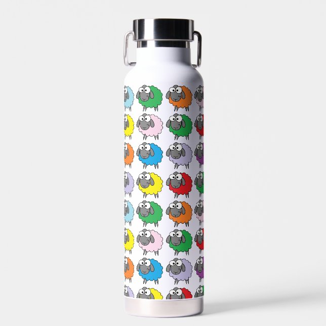 Cartoon Colourful Sheep Pattern Water Bottle (Front)