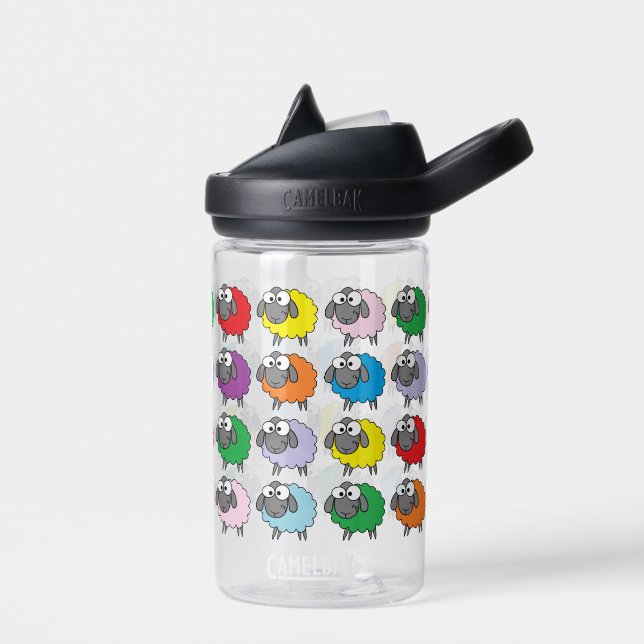 Cartoon Colourful Sheep Pattern Water Bottle (Left)