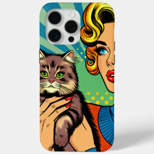 Cartoon Comic Pop Art Women and Cat Personalised iPhone 15 Pro Max Case