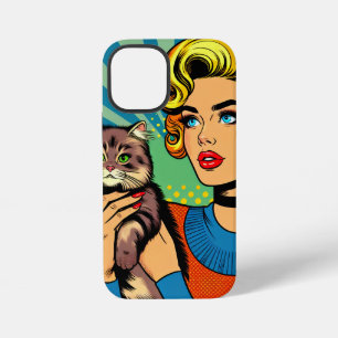 Cartoon Comic Pop Art Women and Cat Personalised iPhone 12 Mini Case