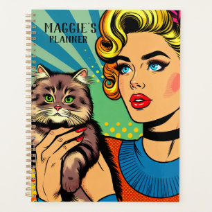 Cartoon Comic Pop Art Women and Cat Personalised Planner