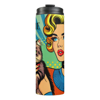 Cartoon Comic Pop Art Women and Cat  Personalised Thermal Tumbler