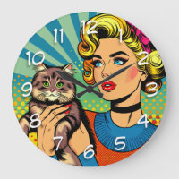 Cartoon Comic Pop Art Women Holding Cat