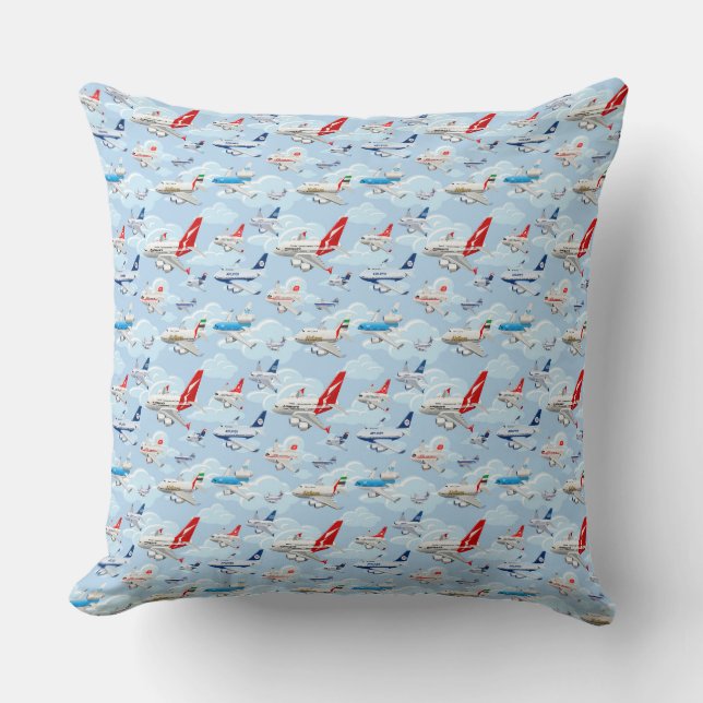 Cartoon commercial aeroplanes seamless pattern fab cushion (Front)