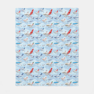Cartoon commercial aeroplanes seamless pattern fab fleece blanket