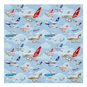 Cartoon commercial aeroplanes seamless pattern fab poster