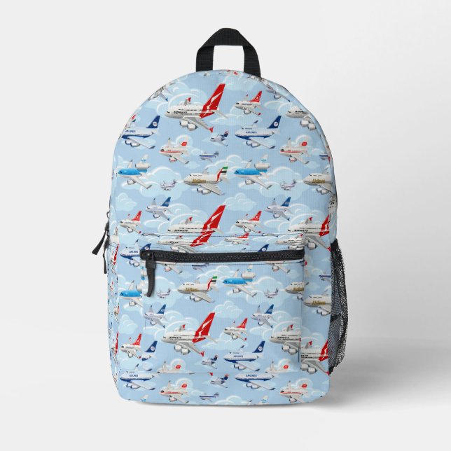 Cartoon commercial aeroplanes seamless pattern fab printed backpack (Front)