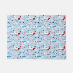 Cartoon commercial airplanes seamless pattern fabr doormat