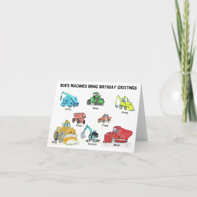 Cartoon construction machines Birthday Card (Front)