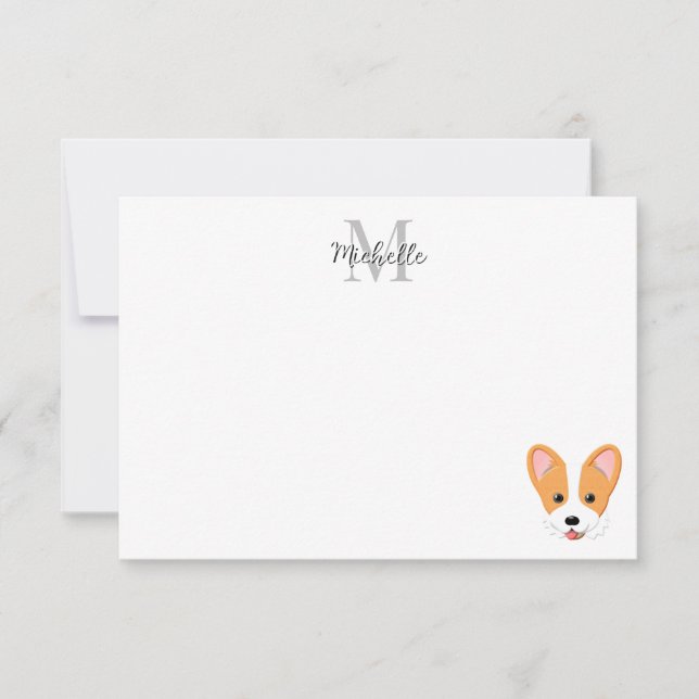 Cartoon Corgi Personalized Monogram Card (Front)