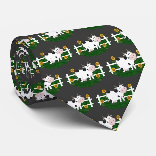 Cartoon Country Cow Patterned Necktie (Rolled)