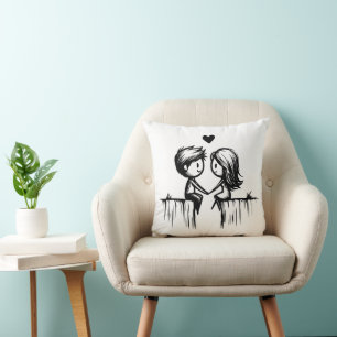 Cartoon Couple & Hearts Cushion
