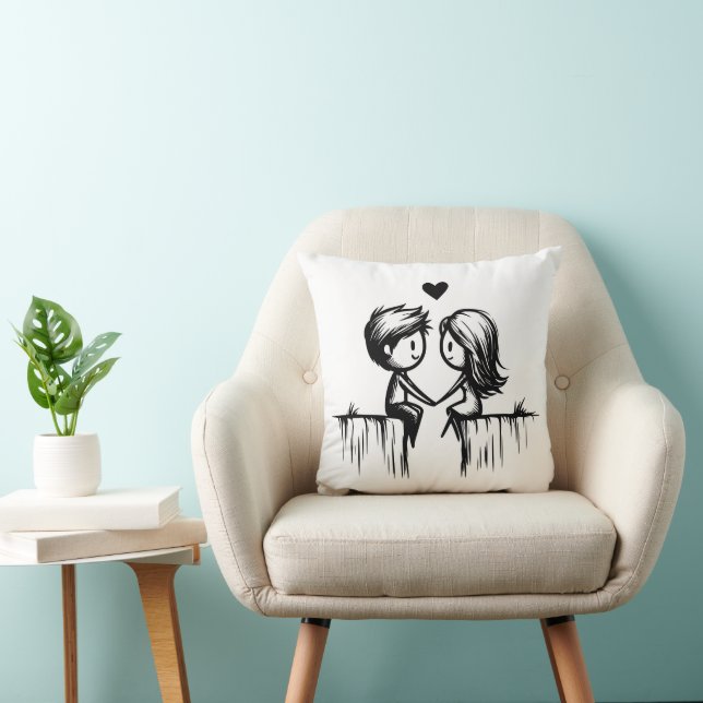  Cartoon Couple & Hearts Cushion (Chair)