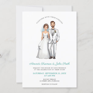Cartoon Couple Photo Personalised Wedding Invitation
