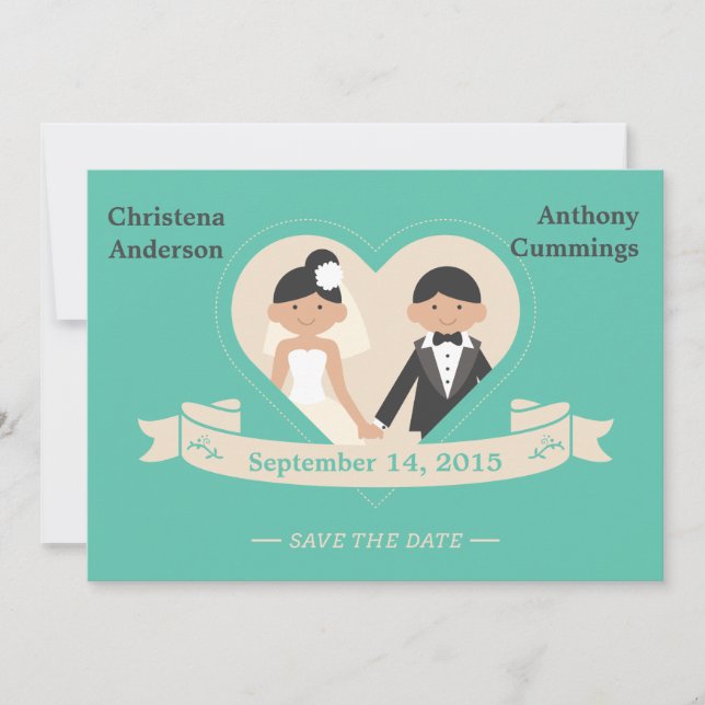 Cartoon Couple Save The Date Announcement (CA) (Front)
