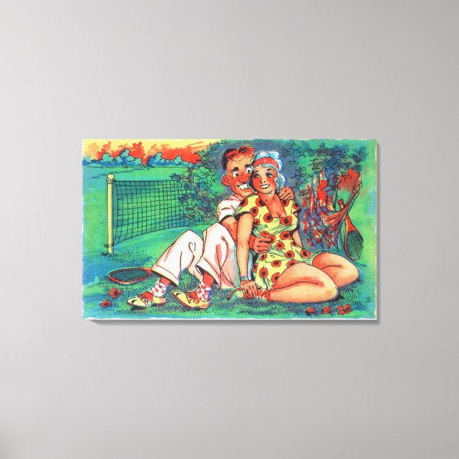 Cartoon Couple with Tennis Gear Canvas Print (Front)