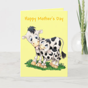 Cartoon Cow and Calf Mother's Day Card (Blank)
