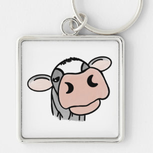 cartoon cow black white pink kiss gray farm animal key ring