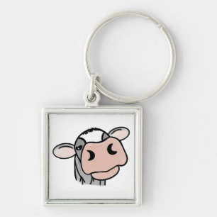 cartoon cow black white pink kiss gray farm animal key ring