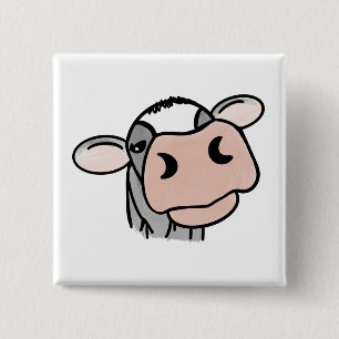 cartoon cow black white pink kiss grey farm animal 15 cm square badge