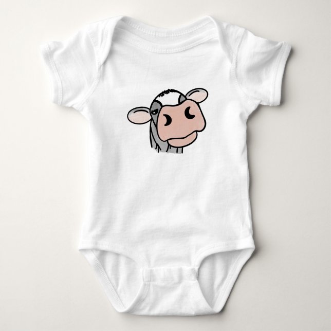 cartoon cow black white pink kiss grey farm animal baby bodysuit (Front)