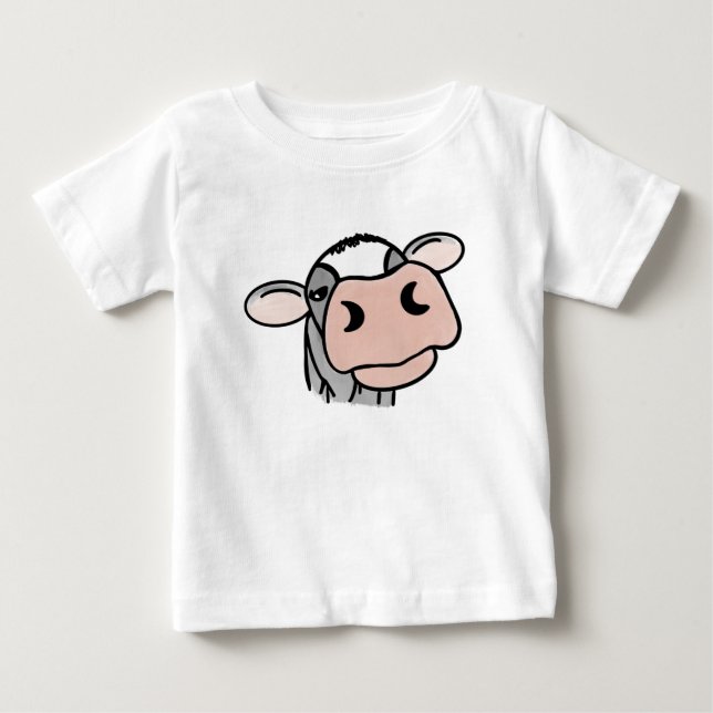cartoon cow black white pink kiss grey farm animal baby T-Shirt (Front)