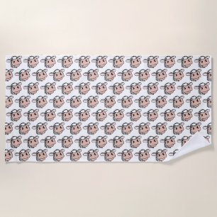 cartoon cow black white pink kiss grey farm animal beach towel